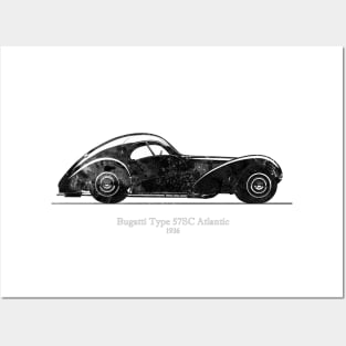 Bugatti Type 57 SC Atlantic 1936 - Black and White 01 Posters and Art